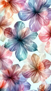 delicate vertical summer slowmotion floral nature background, glass flowers in motion, ethereal floral art.