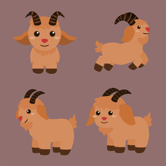 set of cute goat cartoon , chibi goat style