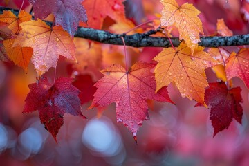Fototapeta premium Maple Tree in Fall Foliage: Rich red and orange leaves covering the branches. 