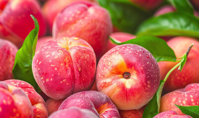 Background with juicy pink peaches, texture of delicious sweet peaches