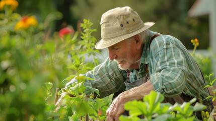 elderly man tending to his garden with care and passion