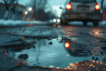 Old damaged asphalt pavement road with potholes in city