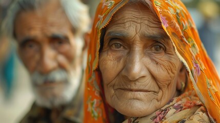 Old woman and man portrait.