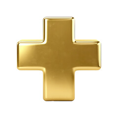 solid gold bar in the shape of a plus sign isolated on transparent background