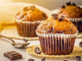 Chocolate Muffin with Chocolate Chips. Selective focus.
