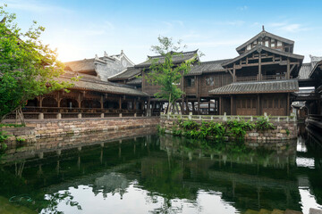 Obraz premium the beautiful ancient town of Lizhuang on the lake, Yibin City, Sichuan Province, China