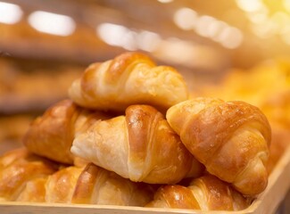 Close up view of freshly baked bakery in hypermarket