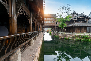 the beautiful ancient town of Lizhuang on the lake, Yibin City, Sichuan Province, China