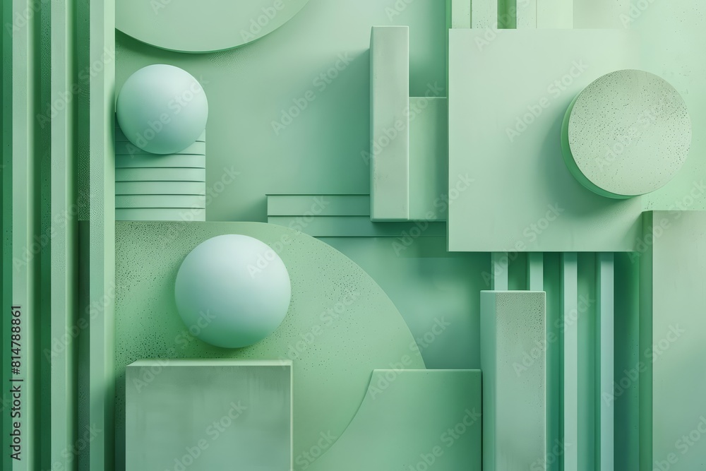 Poster background of pastel tone geometric shapes aligns with a green gradient minimal style, offering a re
