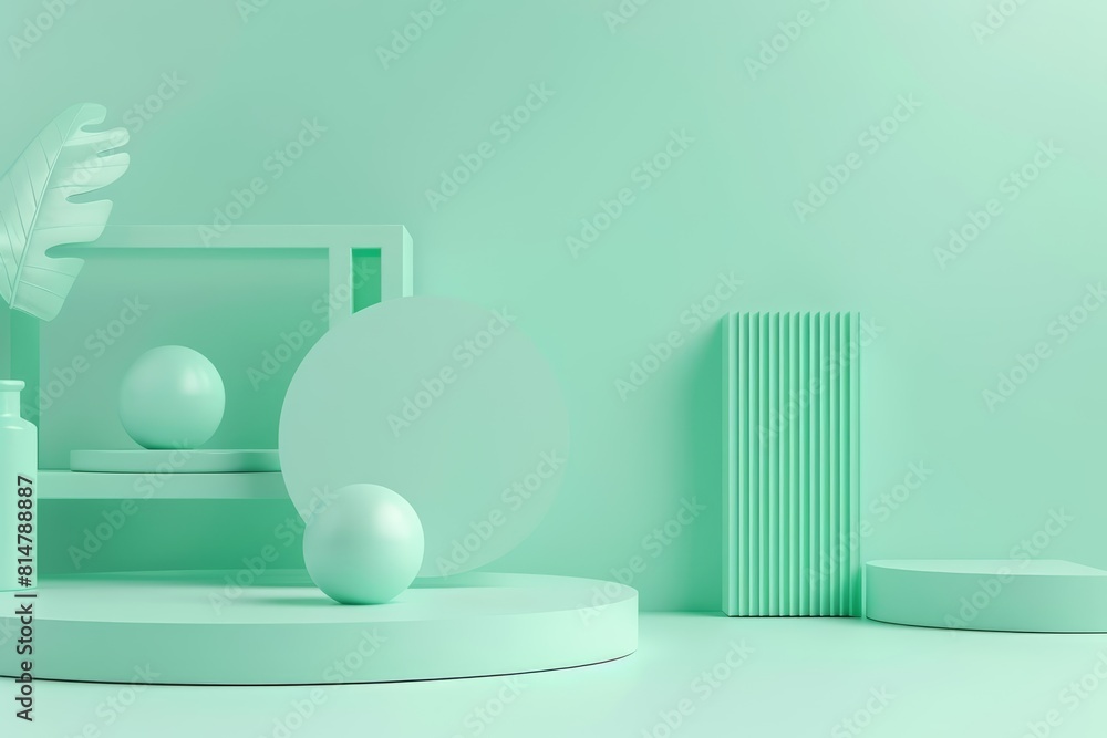 Poster background of pastel tone geometric shapes aligns with a green gradient minimal style, offering a re