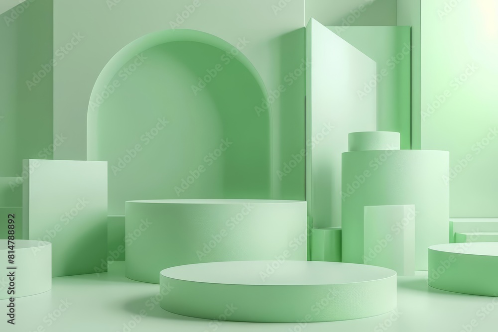 Poster background of pastel tone geometric shapes aligns with a green gradient minimal style, offering a re