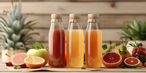 Glass bottle mockup showcasing coldpressed juice with fresh fruits and vegetables label. Concept Product Mockup, Glass Bottle, Coldpressed Juice, Fresh Produce, Label Design