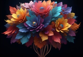 Vibrant Bouquet of Spring Flowers Against a Dramatic Black Background - Perfect for Invitations, Cards, and Web Design