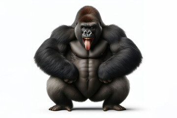 Full body Photo of a gorilla with a humorous expression, sticking out its tongue Isolated on white background