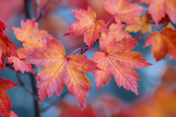 Maple Tree in Fall Foliage: Rich red and orange leaves covering the branches. 