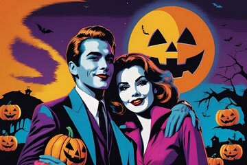 Halloween spooky couple illustration 