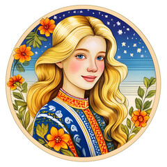 20-Year-Old Blonde Russian Girl Circular Background Illustration