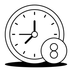 Clock with 8h Text vector icon design, Labor Day Symbol, 1st of May Sign,  International Workers Day stock illustration, Labours Working 8 Hours Signage concept