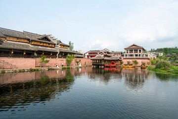 Obraz premium the beautiful ancient town of Lizhuang on the lake, Yibin City, Sichuan Province, China