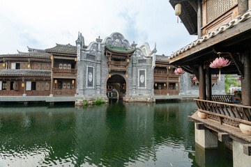 the beautiful ancient town of Lizhuang on the lake, Yibin City, Sichuan Province, China