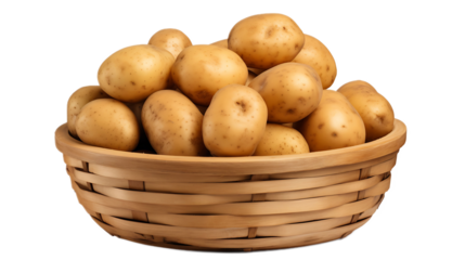 Potato vegetable food in a basket / A basket of potatoes with a transparent background.