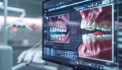 Innovative dental scanners produce 3D images of teeth, aiding in the early detection of cavities, Sharpen close up hitech concept with blur background