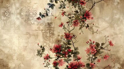 Vintage Fabric Texture with Floral Patterns Background

