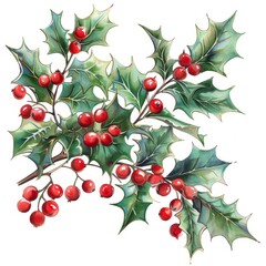 Obraz premium A watercolor painting of a branch of holly berries