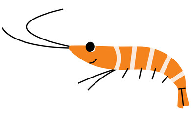 Shrimp single 6 cute on a white background, vector illustration.