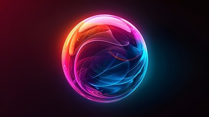 A sphere with an abstract gradient of colors, glowing from the inside out on a black background.
