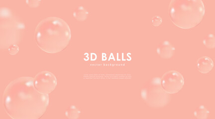 Luxurious vector soft peach abstract background with voluminous glossy realistic 3D balls. Wall or background for displaying products or advertising banners.