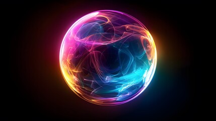 Obraz premium A sphere with an abstract gradient of colors, glowing from the inside out on a black background. 