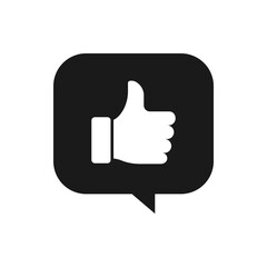 Thumbs up with chat bubble. Like and comment icon flat style isolated on white background. Vector illustration