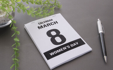 Calendar showing March 8th, International Women's Day.