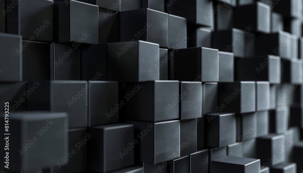 Poster the studio showcase integrates black cubes of different sizes creating a dynamic visual hierarchy, s