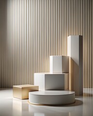 Abstract geometric forms. Minimal scene with podiums.