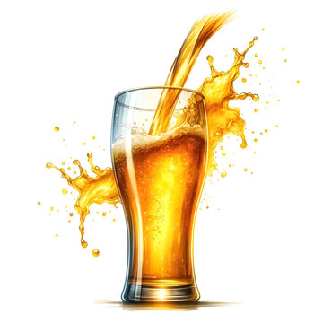 recommend clip art: An illustration for Beer day, Beer pour clipart with golden liquid cascading into a glass, rendered in watercolor style. 