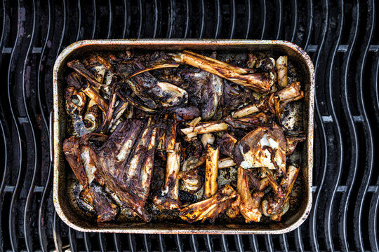 Roasted beef bones for making jus