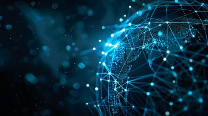 ecure Global Data Network - Abstract Digital Globe with Glowing Connections on a Dark Blue Background, Close-up Cybersecurity Concep