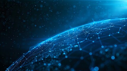 Secure Global Data Network - Abstract Digital Globe with Glowing Connections on a Dark Blue Background, Close-up Cybersecurity Concept