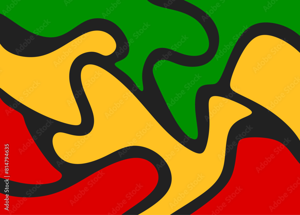 Poster abstract background with colorful wavy lines pattern and with jamaican color theme