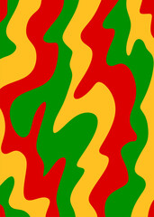 Abstract background with colorful wavy lines pattern and with Jamaican color theme