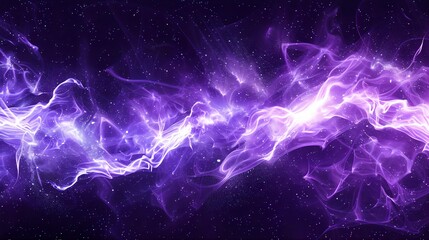 Abstract Purple Tech Energy - Glowing White Light Particles and Waves on Dark Background, Flat Lay Digital Technology Concept