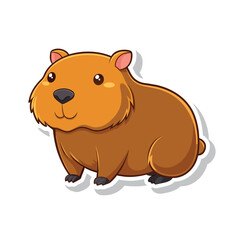 A cute cartoon capybara with a big smile on its face. It is sitting on a white background