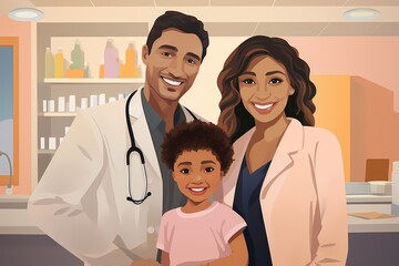 Doctor and mother with son in medical office