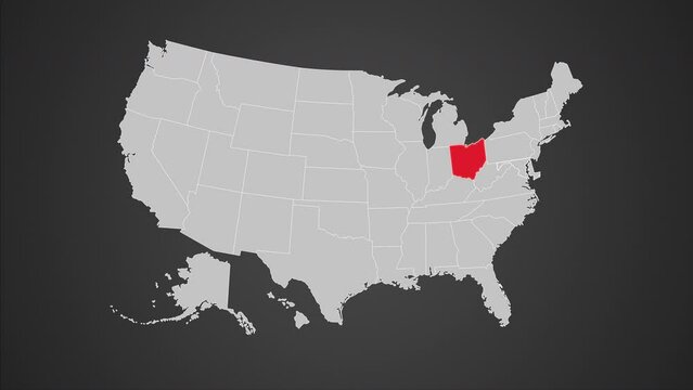 Ohio on USA map red outline shape blinking animation