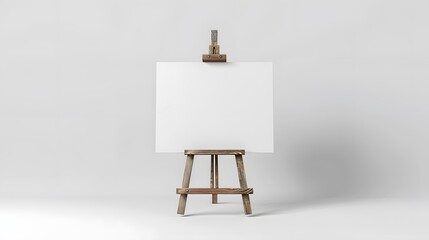 This painting easel has a blank canvas on a white background, illustration of an empty art stand for design mockup or artwork presentation.
