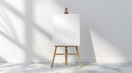 This painting easel has a blank canvas on a white background, illustration of an empty art stand for design mockup or artwork presentation.
