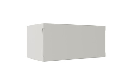 a white box with a handle on a black background