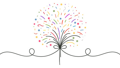 confetti party popper icon, fireworks logo, flat design. Firecracker for the holiday. Continuous one line drawing.